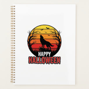 Vintage Heulender Wolf Frohes Halloween Vektor Des Planer