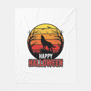 Vintage Heulender Wolf Frohes Halloween-Vektordesi Fleecedecke