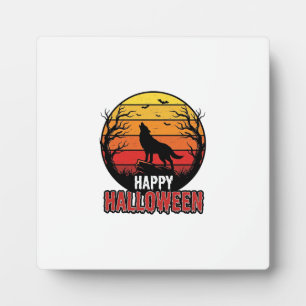 Vintage Heulender Wolf Frohes Halloween-Vektordesi Fotoplatte