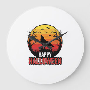 Vintage heulender Wolf Frohes Halloween-Vektordesi Große Wanduhr