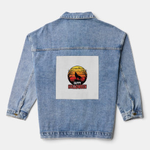 Vintage Heulender Wolf Frohes Halloween-Vektordesi Jeansjacke