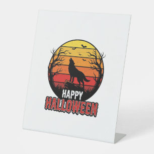 Vintage heulender Wolf Frohes Halloween-Vektordesi Sockelschild