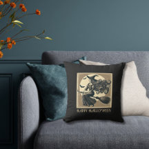 Vintage-Hexe auf Besen Vollmond & Fledermäuse Hall