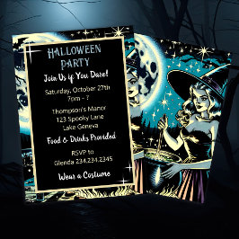 Vintage Hexe, die ein Cauldron-Halloween-Party umr Einladung