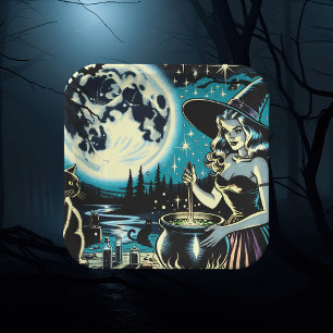 Vintage Hexe, die ein Cauldron-Halloween-Party umr Pappteller