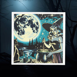 Vintage Hexe, die ein Cauldron-Halloween-Party umr Serviette
