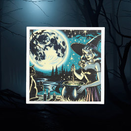 Vintage Hexe, die ein Cauldron-Halloween-Party umr Serviette
