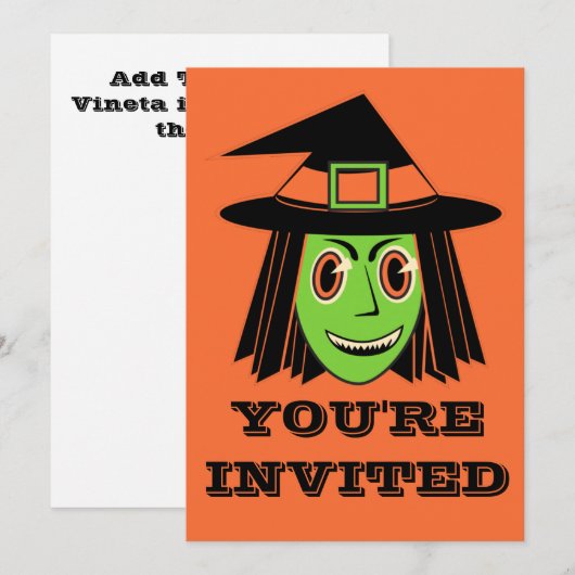 Vintage Hexe Einladung (Vorne/Hinten)