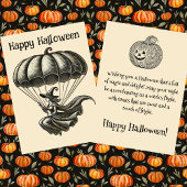 Vintage Hexe-Flying Pumpkin-Fallschirm Halloween Feiertagskarte
