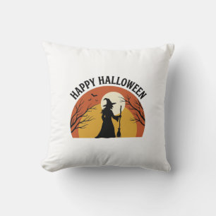 Vintage-Hexe Frohe Halloween-Shirt Design_1 Kissen