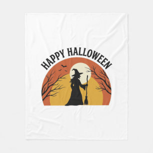 Vintage-Hexe-Frohes Halloween-Shirt-Design_1 Fleecedecke
