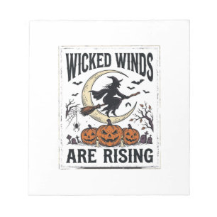 Vintage Hexe Halloween Besenstiel Kürbis Mond Kuns Notizblock
