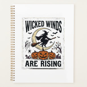 Vintage Hexe Halloween Besenstiel Kürbis Mond Kuns Planer