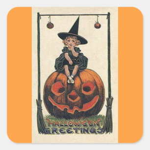 Vintage Hexe-Halloween-Entwürfe Quadratischer Aufkleber