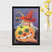Vintage Hexe Halloween Karte (Gelbe Blume)