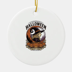 Vintage-Hexe-Halloween-Kürbis-Mond-Gravur-Kunst Keramik Ornament