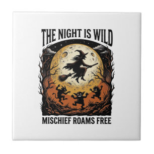 Vintage Hexe Halloween Mondscheingeheimnis Grafik_ Fliese