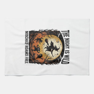Vintage Hexe Halloween Mondscheingeheimnis Grafik_ Geschirrtuch