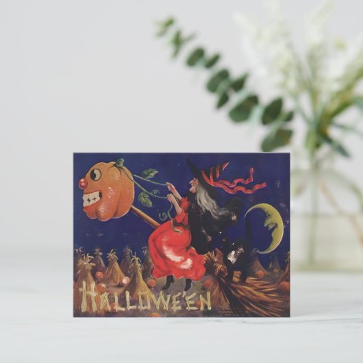 Vintage Hexe Halloween Postkarte (Stehend Vorderseite)