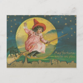 Vintage Hexe Halloween Postkarte
