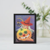 Vintage Hexe Halloween Postkarte (Stehend Vorderseite)