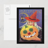 Vintage Hexe Halloween Postkarte (Vorne/Hinten)