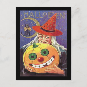 Vintage Hexe Halloween Postkarte
