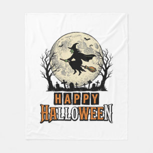 Vintage-Hexe Happy Halloween Vektordesign_1 Fleecedecke