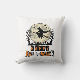 Vintage-Hexe Happy Halloween Vektordesign_1 Kissen