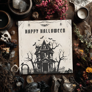 Vintage Hexe im Spuk Haus Pumpkins Bat Gothic Feiertagskarte