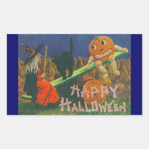 Vintage Hexe & Jack o' Lanterns Spielzeit Aufklebe Rechteckiger Aufkleber