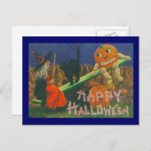 Vintage Hexe & Jack o' Lanterns Spielzeit Postkarte (Vorne/Hinten)