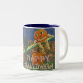 Vintage Hexe & Jack o' Lanterns Spielzeit Zweifarbige Tasse (VorderseiteRechts)