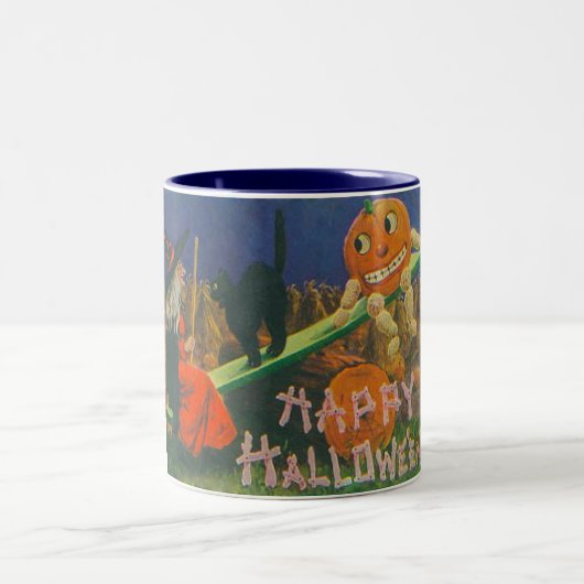 Vintage Hexe & Jack o' Lanterns Spielzeit Zweifarbige Tasse (Mittel)