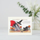 Vintage Hexe mit Beängstigender Katze Postkarte (Stehend Vorderseite)