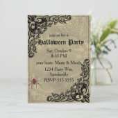 Vintage Hexe mit KürbisHalloween-Collage Einladung (Stehend Vorderseite)