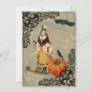 Vintage Hexe mit KürbisHalloween-Collage Einladung