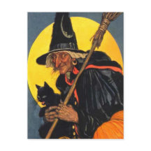 Vintage Hexe mit schwarzer Katze