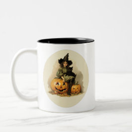 Vintage Hexe mit schwarzer Katze Zweifarbige Tasse