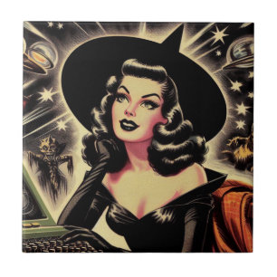 Vintage Hexe Pin Up Fliese