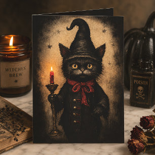 Vintage Hexe schwarze Katze gothisches Halloween Postkarte