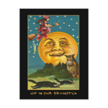 Vintage Hexe über den Mond mit blutiger Texteinlad