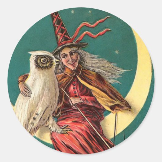 Vintage Hexe und Eule Aufkleber (Vorderseite)