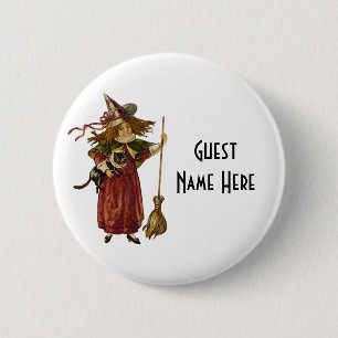 Vintage Hexe und Katze Button