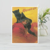 Vintage Hexe und Schwarze Katze Halloween Einladung (Stehend Vorderseite)
