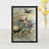 Vintage Hexe von Charles Folkard Karte (Gelbe Blume)