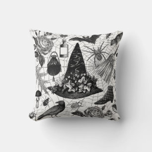 Vintage-Hexen-Blumen-Halloween-Ephemera Kissen