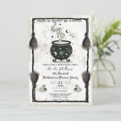 Vintage Hexen Cauldron Halloween Abendessen Party Einladung (Stehend Vorderseite)
