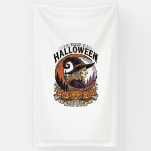 Vintage-Hexen-Halloween-Kürbis-Mond-Gravur-Kunst Banner