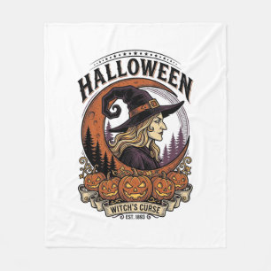 Vintage-Hexen-Halloween-Kürbis-Mond-Gravur-Kunst Fleecedecke